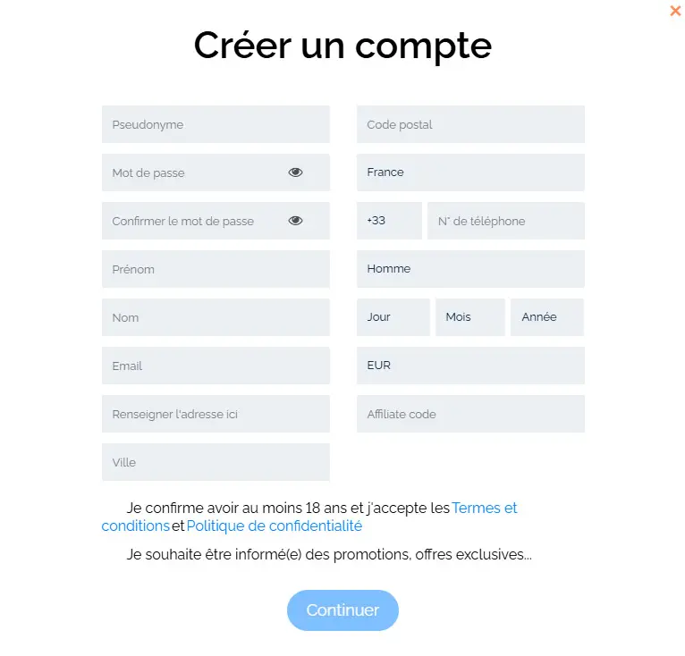 Processus d'inscription Tikitaka Casino